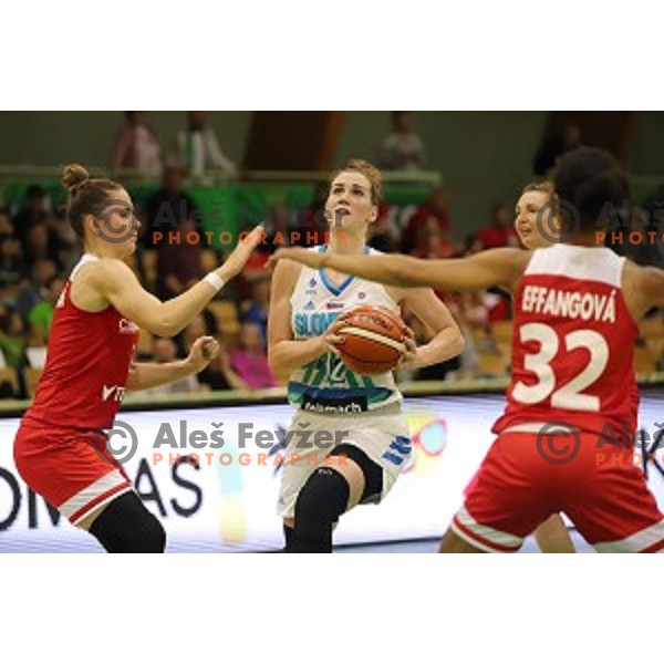 action during friendly Women\'s basketball match between Slovenia and Czech Republic in Tri Lilija Hall, Lasko on May 31, 2019