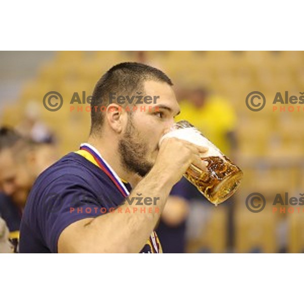 Players of Celje Pivovarna Lasko celebrate victory and title of NLB League and became Slovenian Handball Champions in Zlatorog Arena, Celje on May 31, 2019