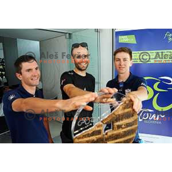 Jan Polanc, Luka Mezgec and Tadej Pogacar at press conference of 26.Tour of Slovenia at Ljubljana Castle, Slovenia in June 18, 2019