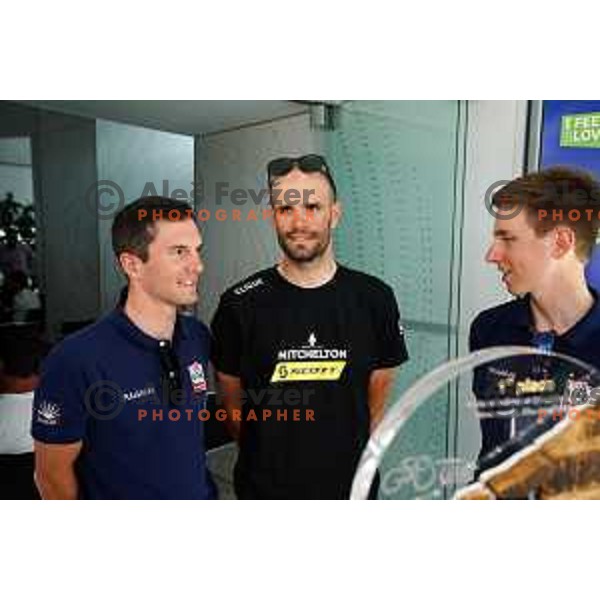 Jan Polanc, Luka Mezgec and Tadej Pogacar at press conference of 26.Tour of Slovenia at Ljubljana Castle, Slovenia in June 18, 2019