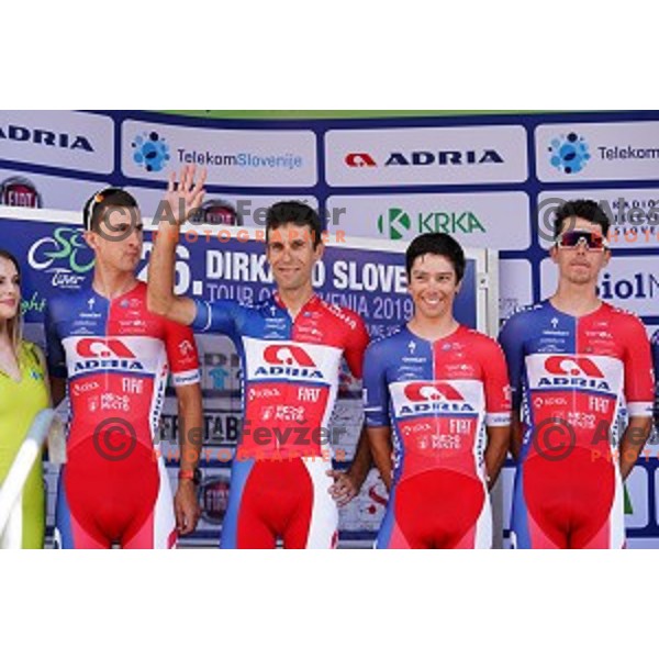 David Per, Radoslav Rogina, Ziga Groselj and Ziga Horvat at starting protocol before first stage of 26.Tour of Slovenia, UCI cycling race between Ljubljana and Rogaska Slatina on June 19, 2019