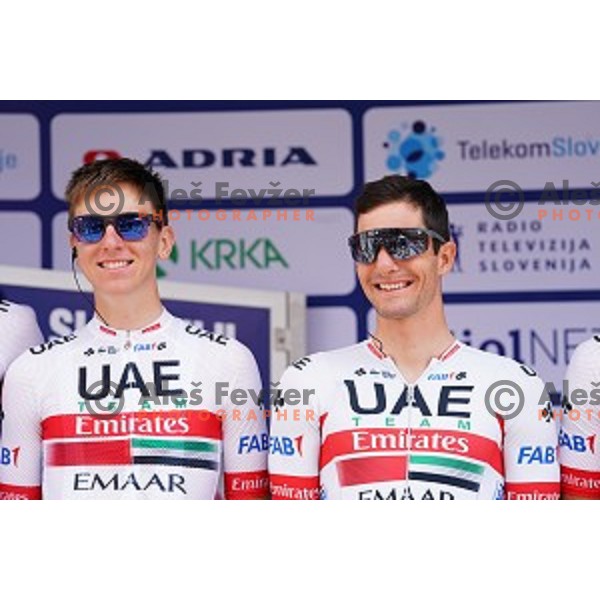 Tadej Pogacar and Jan Polanc during starting protocol before first stage of 26.Tour of Slovenia, UCI cycling race between Ljubljana and Rogaska Slatina on June 19, 2019