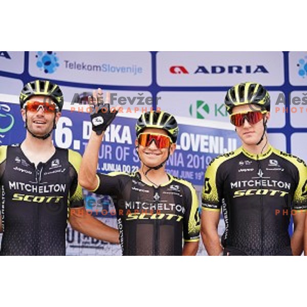 Luka Mezgec and Esteban Chaves during starting protocol before first stage of 26.Tour of Slovenia, UCI cycling race between Ljubljana and Rogaska Slatina on June 19, 2019