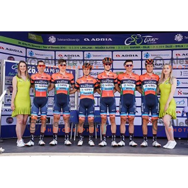 Team Nippo Vini Fantini at starting protocol before first stage of 26.Tour of Slovenia, UCI cycling race between Ljubljana and Rogaska Slatina on June 19, 2019