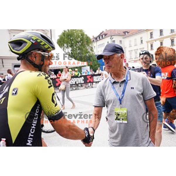 Luka Mezgec and Franc Hvasti during starting protocol before first stage of 26.Tour of Slovenia, UCI cycling race between Ljubljana and Rogaska Slatina on June 19, 2019