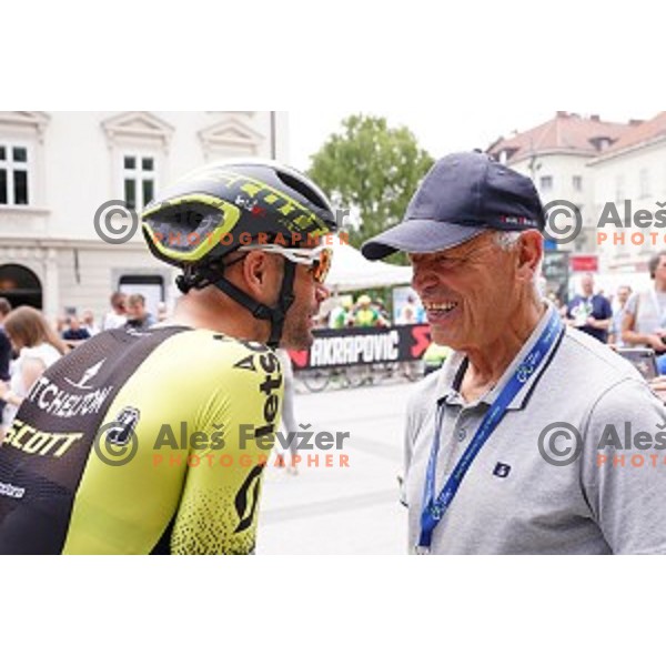 Luka Mezgec and Franc Hvasti during starting protocol before first stage of 26.Tour of Slovenia, UCI cycling race between Ljubljana and Rogaska Slatina on June 19, 2019