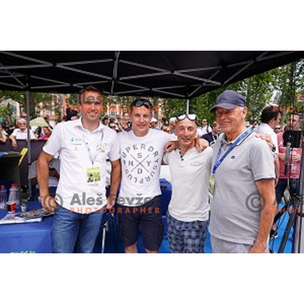 Uros Murn, Boris Premuzic, Marko Polanc and Franc Hvasti during starting protocol before first stage of 26.Tour of Slovenia, UCI cycling race between Ljubljana and Rogaska Slatina on June 19, 2019