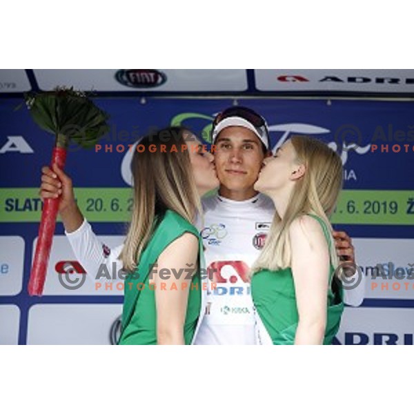 Blaz Jarc ( Adria Mobil) at the podium of first stage of 26.Tour of Slovenia, UCI cycling race between Ljubljana and Rogaska Slatina on June 19, 2019