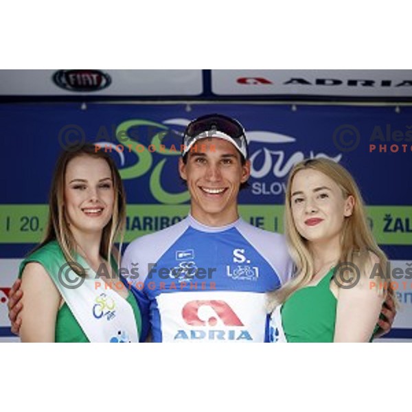 Blaz Jarc ( Adria Mobil) at the podium of first stage of 26.Tour of Slovenia, UCI cycling race between Ljubljana and Rogaska Slatina on June 19, 2019