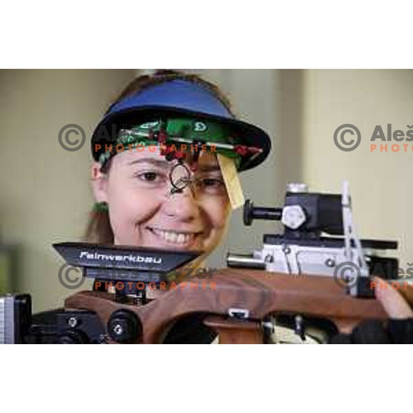 Shooter Ziva Dvorsak, member of Slovenia Olympic team during practice session for 2. European games in Minsk, Belarus, June 2019