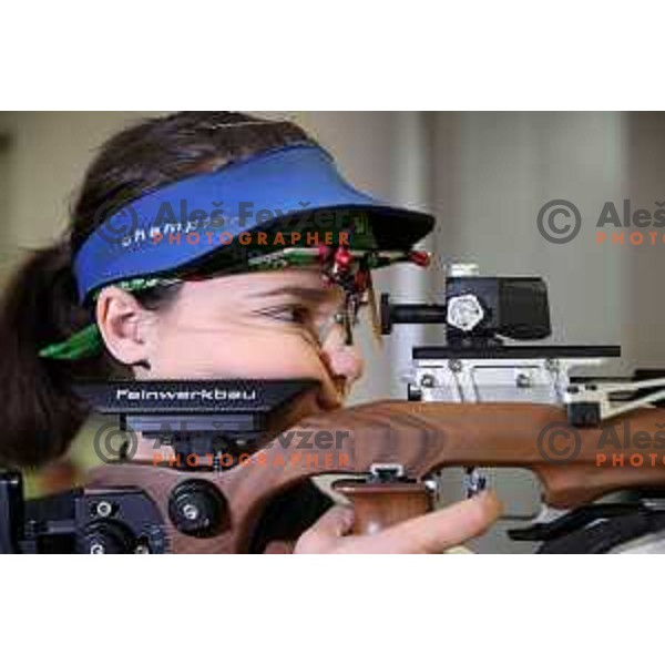 Shooter Ziva Dvorsak, member of Slovenia Olympic team during practice session for 2. European games in Minsk, Belarus, June 2019