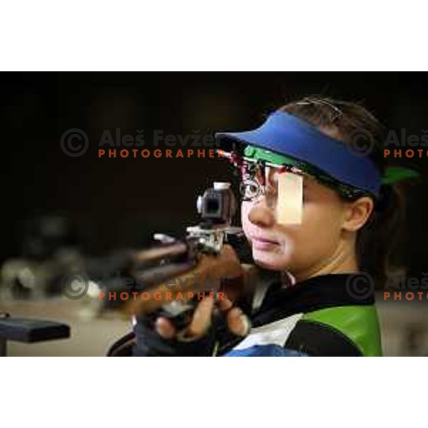 Shooter Ziva Dvorsak, member of Slovenia Olympic team during practice session for 2. European games in Minsk, Belarus, June 2019