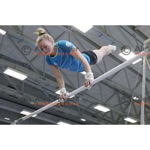 Gymnast Teja Belak, member of Slovenia Olympic team during practice session for 2. European games in Minsk, Belarus, June 2019