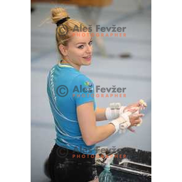 Gymnast Teja Belak, member of Slovenia Olympic team during practice session for 2. European games in Minsk, Belarus, June 2019