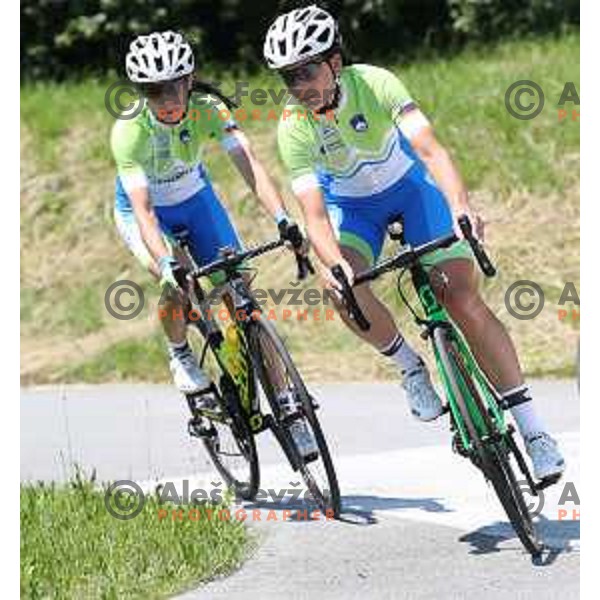 Cyclist Ursa Pintar and Eugenia Bujak, members of Slovenia Olympic team during practice session for 2. European games in Minsk, Belarus, June 2019