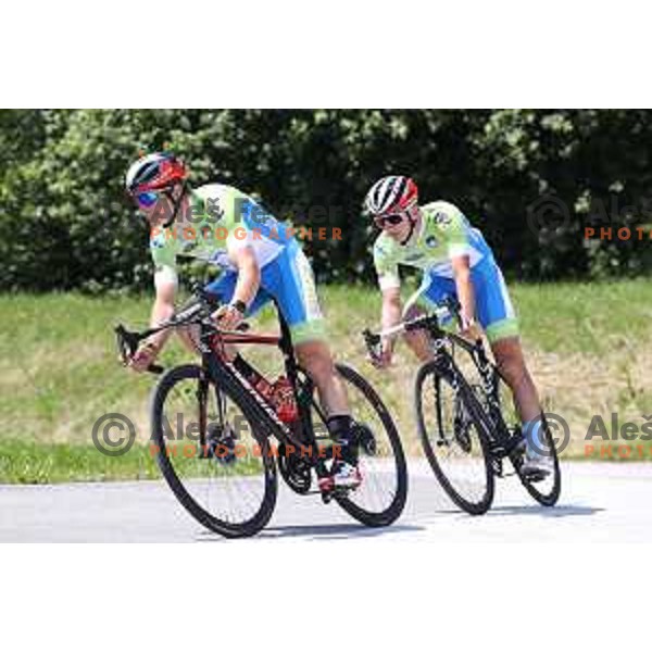 Cyclists Luka Pibernik and Ziga Jerman, members of Slovenia Cycling team during practice session for 2. European games in Minsk, Belarus, June 2019