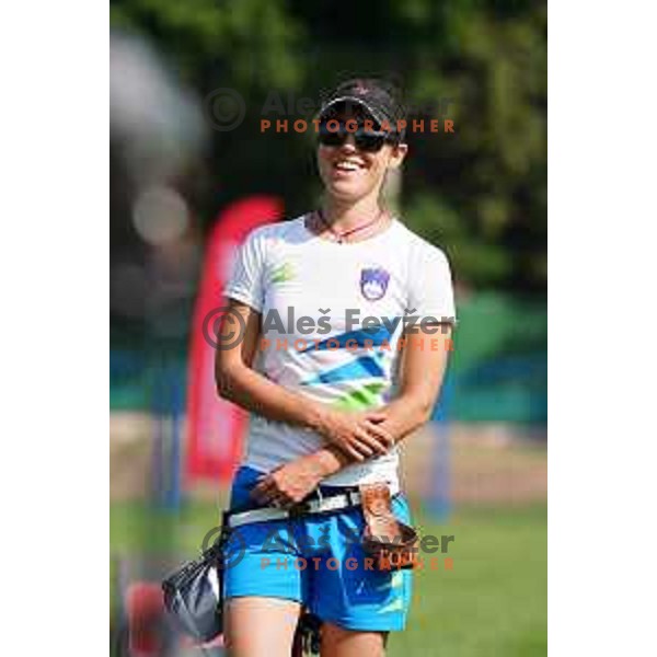 Toja Ellison (SLO) competes in Women\'s Compound Individual Qualification Round at 2. European Games in Minsk, Belarus on June 21, 2019