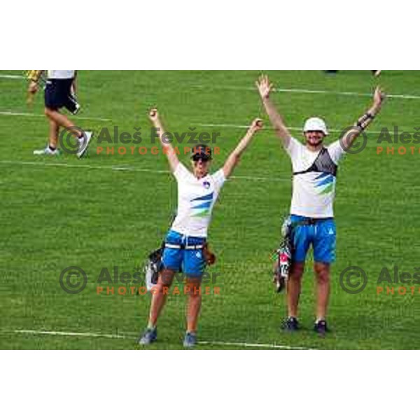 Toja Ellison (SLO) competes in Women\'s Compound Individual and Rok Bizjak competes in Men\'s Recurve Individual Qualification Round at 2. European Games in Minsk, Belarus on June 21, 2019