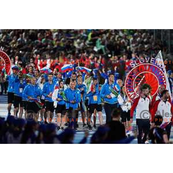 Toja Ellison, flag bearer of Slovenia team at Opening Ceremony of 2nd European Games, Minsk, Belarus