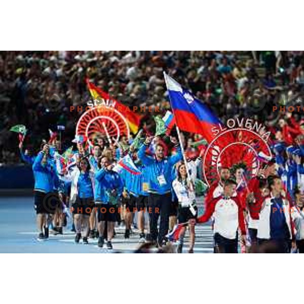 Toja Ellison, flag bearer of Slovenia team at Opening Ceremony of 2nd European Games, Minsk, Belarus