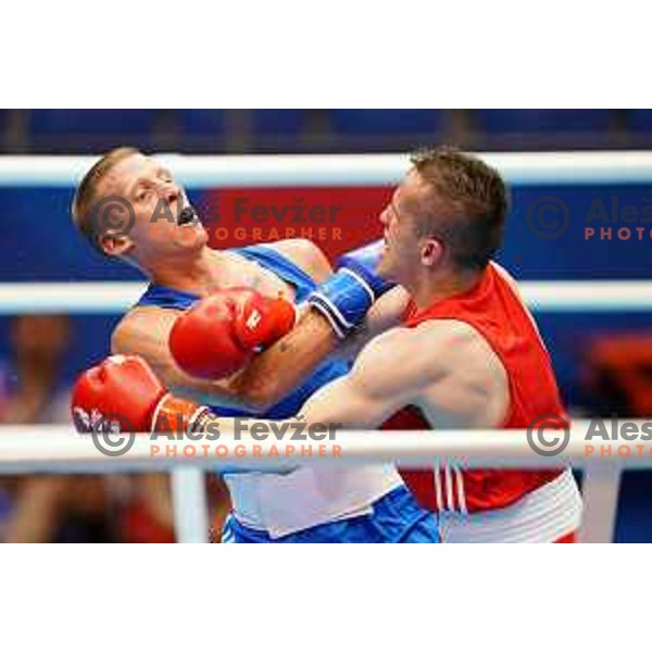 Tadej Carnoga of Slovenia fights in Men\'s Light (60 kg) category during Box Tournament at 2nd European Games, Minsk, Belarus on June 22, 2019