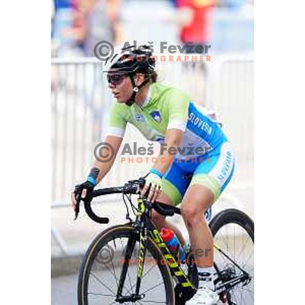 Urska Bravec of Slovenia Cycling team in the finish of Women\'s Road race at 2nd European Games, Minsk, Belarus on June 22, 2019