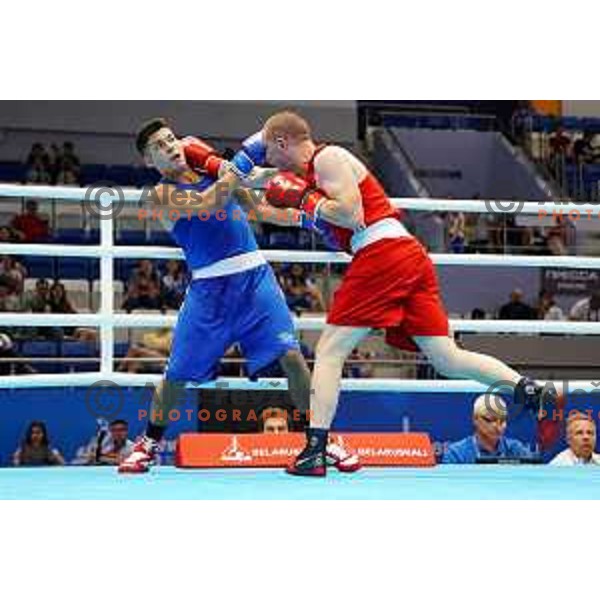 Denis Lazar of Slovenia fights in Men\'s Leight Heavy (81 kg) category during Box Tournament at 2nd European Games, Minsk, Belarus on June 22, 2019