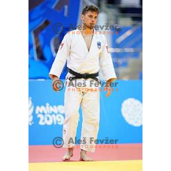 Martin Hojak of Slovenia in action during Judo Tournament in Men\'s 73 kg class at 2nd European Games, Minsk, Belarus on June 23, 2019