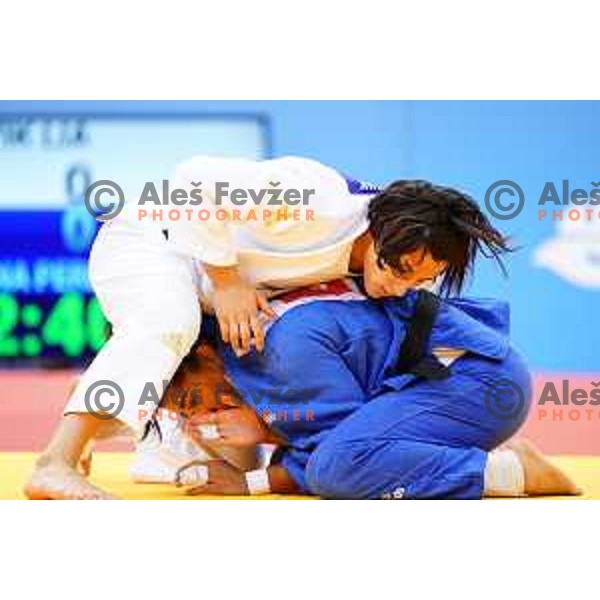 Lia Ludvik of Slovenia in action during Judo Tournament in Women\'s 63 kg class at 2nd European Games, Minsk, Belarus on June 23, 2019