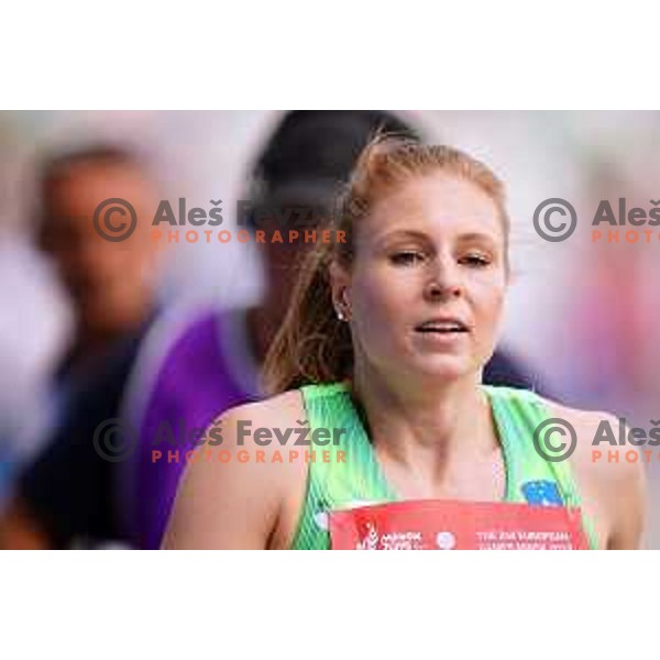 Maja Mihalinec, winner of Women\'s 100 meters in Athletics at 2nd European Games at Dinamo Stadium, Minsk, Belarus on June 23, 2019