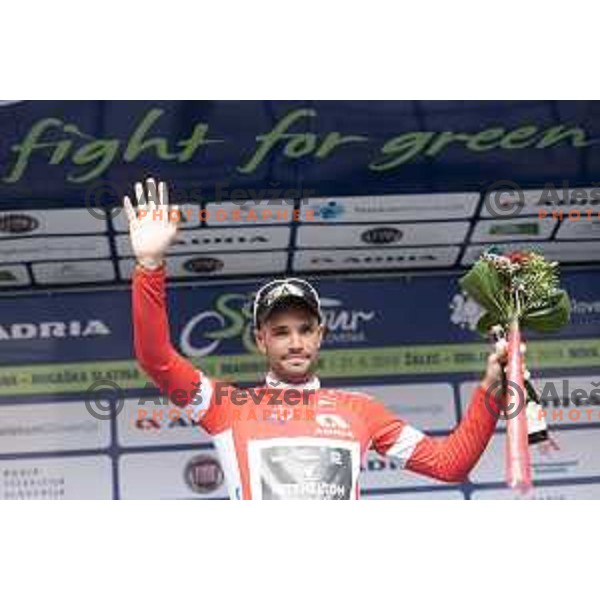 Luka Mezgec with red jersey of Tour of Slovenia in Novo Mesto, Slovenia on June 23, 2019