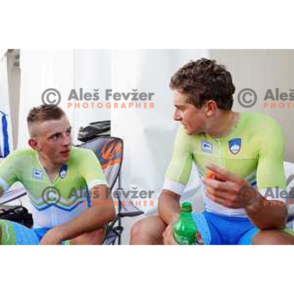 Ziga Jerman and Luka Pibernik of Slovenia cycling team at Men\'s road race (180 km) at 2nd European Games, Minsk, Belarus on June 23, 201