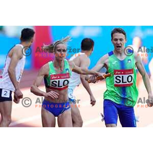 Anita Horvat and Lovro Mesec Kosir compete in 4x400 meters mix relay at 2nd European Games at Dinamo Stadium, Minsk, Belarus on June 23, 2019