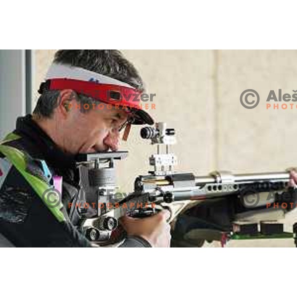 Rajmond Debevec of Slovenia competes in Shooting discipline Rifle 50 meters 3 positions at 2nd European Games, Minsk, Belarus on June 26, 2019