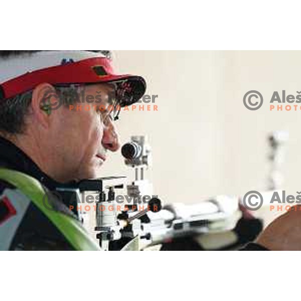 Rajmond Debevec of Slovenia competes in Shooting discipline Rifle 50 meters 3 positions at 2nd European Games, Minsk, Belarus on June 26, 2019