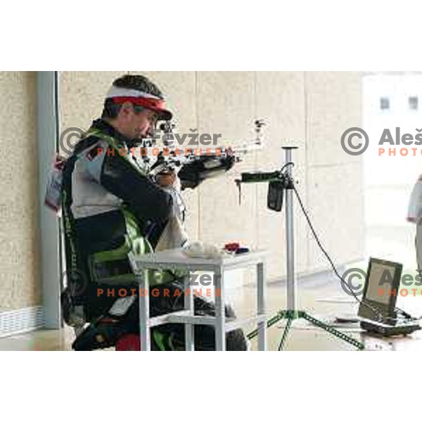 Rajmond Debevec of Slovenia competes in Shooting discipline Rifle 50 meters 3 positions at 2nd European Games, Minsk, Belarus on June 26, 2019