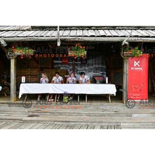 Meta Hrovat, Zan Kranjec, Marusa Ferk, Stefan Hadalin of Slovenia Ski team during press conference at Krvavec Ski resort on June 26, 2019