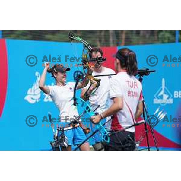 Toja Ellison of Slovenia competes in Women\'s Compound Individual semi-final at 2nd European Games, Minsk, Belarus on June 26, 2019