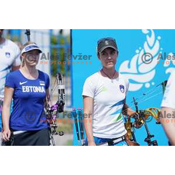 Toja Ellison of Slovenia competes in Women\'s Compound Individual Eight-Finals at 2nd European Games, Minsk, Belarus on June 26, 2019