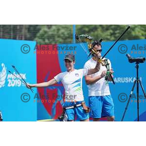 Toja Ellison of Slovenia competes in Women\'s Compound Individual Eight-Finals at 2nd European Games, Minsk, Belarus on June 26, 2019