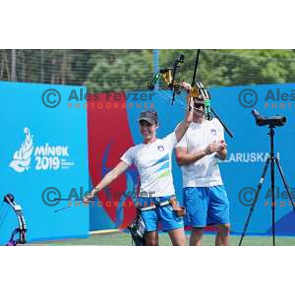 Toja Ellison of Slovenia competes in Women\'s Compound Individual Eight-Finals at 2nd European Games, Minsk, Belarus on June 26, 2019