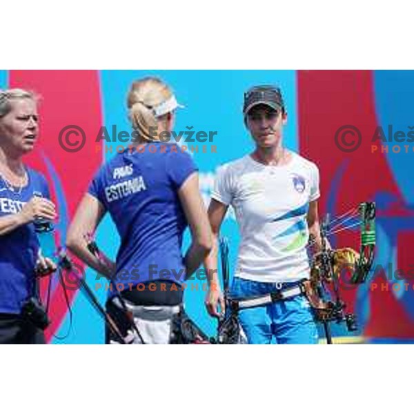 Toja Ellison of Slovenia competes in Women\'s Compound Individual Eight-Finals at 2nd European Games, Minsk, Belarus on June 26, 2019