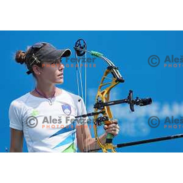 Toja Ellison of Slovenia competes in Women\'s Compound Individual Eight-Finals at 2nd European Games, Minsk, Belarus on June 26, 2019