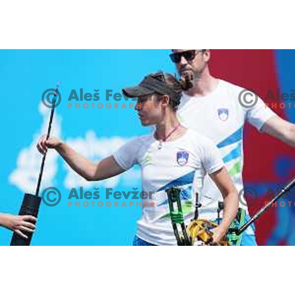 Toja Ellison of Slovenia competes in Women\'s Compound Individual Eight-Finals at 2nd European Games, Minsk, Belarus on June 26, 2019