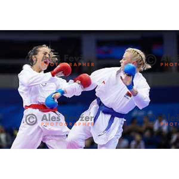 Tjasa Ristic of Slovenia in action during Karate Tournament in Women\'s Kumite -61 kg at 2nd European Games, Minsk, Belarus on June 30, 2019