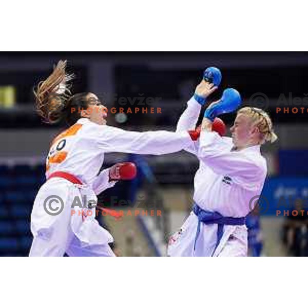 Tjasa Ristic of Slovenia in action during Karate Tournament in Women\'s Kumite -61 kg at 2nd European Games, Minsk, Belarus on June 30, 2019