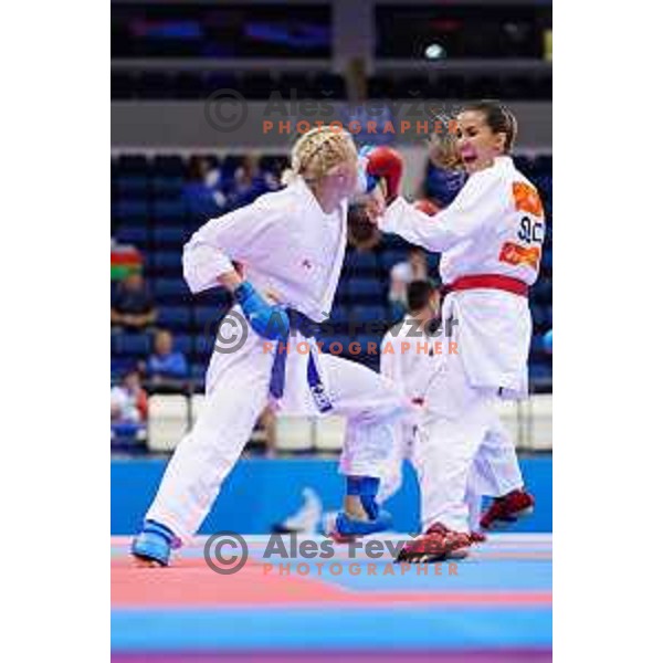 Tjasa Ristic of Slovenia in action during Karate Tournament in Women\'s Kumite -61 kg at 2nd European Games, Minsk, Belarus on June 30, 2019