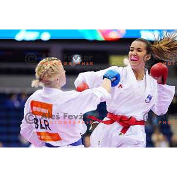 Tjasa Ristic of Slovenia in action during Karate Tournament in Women\'s Kumite -61 kg at 2nd European Games, Minsk, Belarus on June 30, 2019