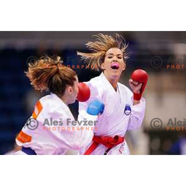 Tjasa Ristic of Slovenia in action during Karate Tournament in Women\'s Kumite -61 kg at 2nd European Games, Minsk, Belarus on June 30, 2019