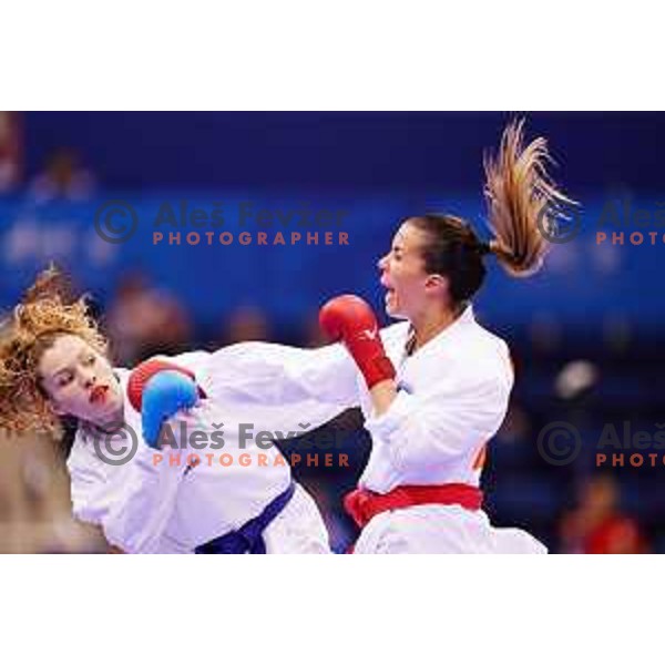 Tjasa Ristic of Slovenia in action during Karate Tournament in Women\'s Kumite -61 kg at 2nd European Games, Minsk, Belarus on June 30, 2019